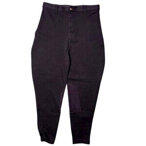 State Line Tack Equestrian Riding Breeches Black Cotton Stretch Size 16 Long